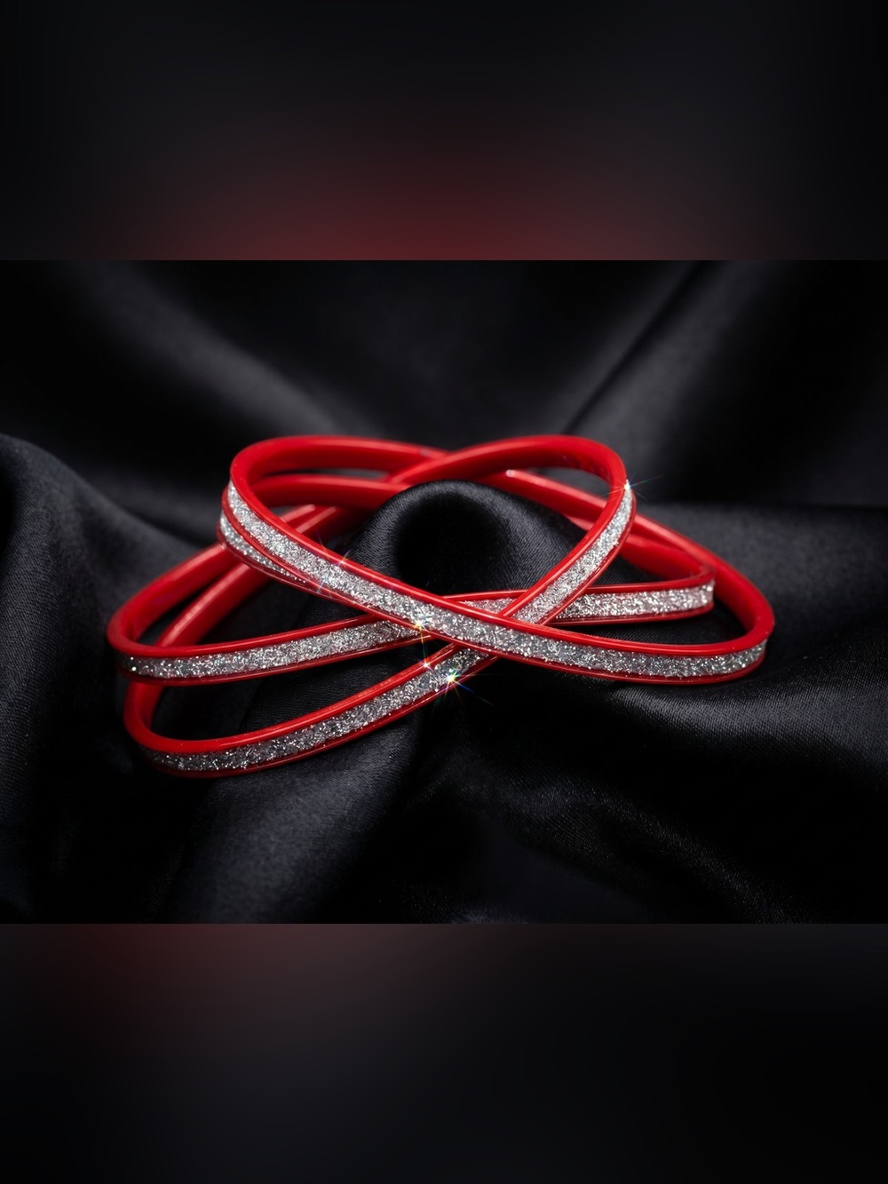 Set of 6 Red & Silver Glitter Bangles | Stackable Bracelet Set